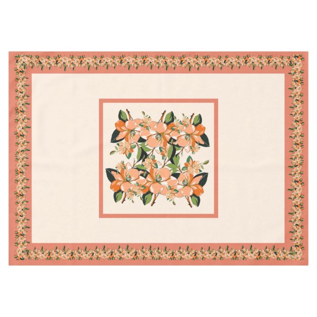 Apricot Azalea on Cream 60" x 84" Tablecloth (Front (Horizontal))