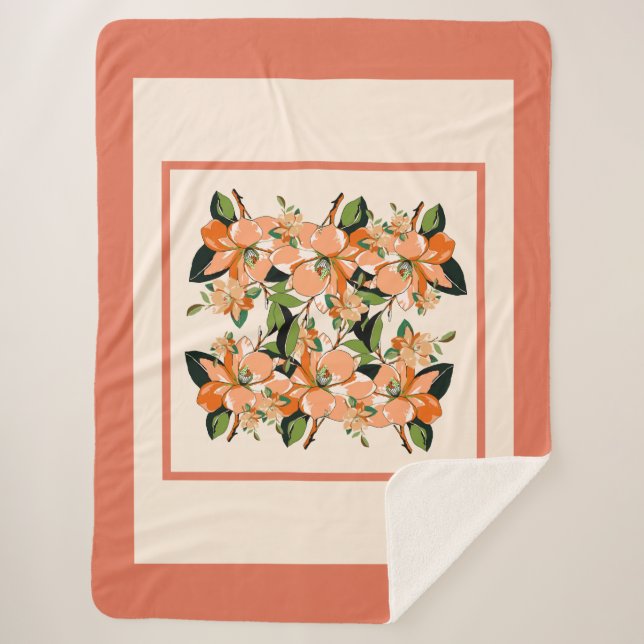Apricot Azalea on Cream King Size Sherpa Blanket (Front)
