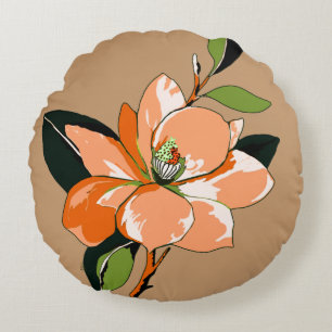 Apricot Azalea on Tan Round Cushion