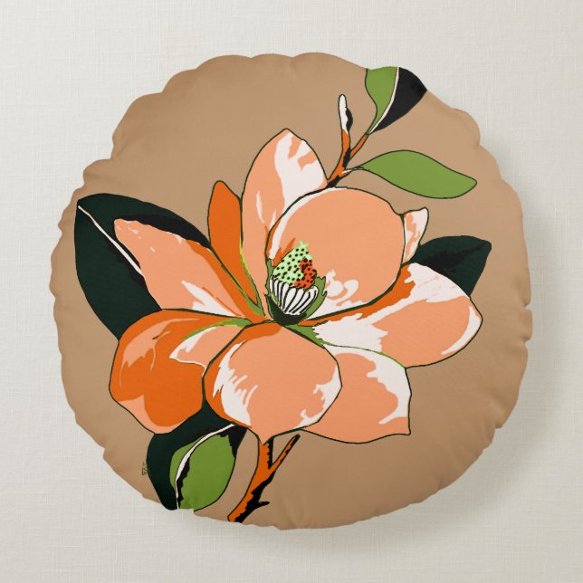 Apricot Azalea on Tan Round Cushion (Front)