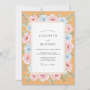 Apricot Azure Peony Wedding Invitation
