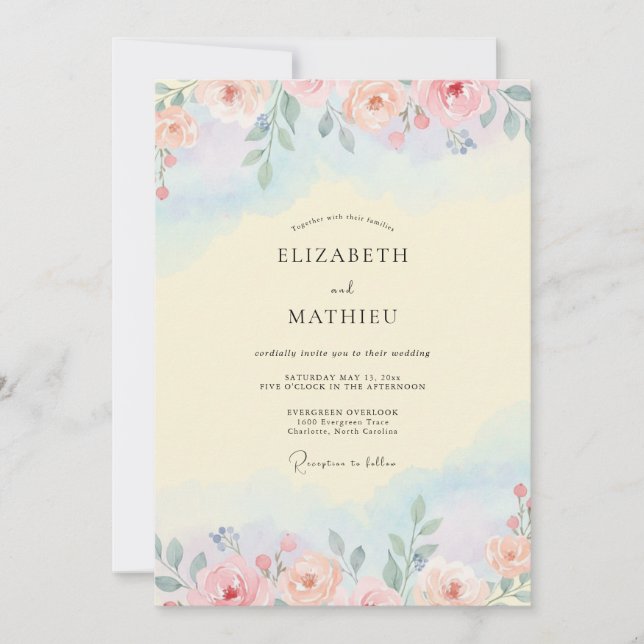 Apricot Azure Petal Wedding Invitation (Front)
