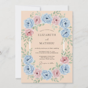 Apricot Azure Ranunculus Dusty Eucalyptus Wedding Invitation