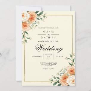 Apricot Bloom Corner Flourish Wedding Invitation