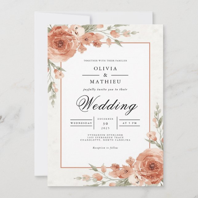Apricot Blossom Flourish Wedding Invitation (Front)