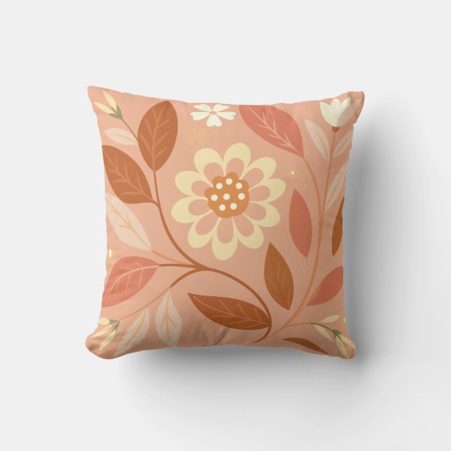 Apricot Blush Floral Garden Throw Pillow (Front)