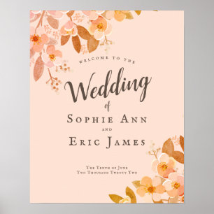 Apricot Blush Floral Wedding Welcome Reception Poster