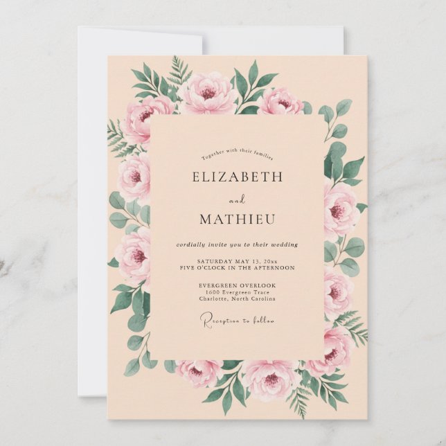 Apricot Blush Petal Wedding Invitation (Front)