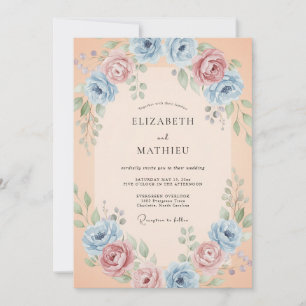 Apricot Blush Ranunculus Eucalyptus Wedding Invitation
