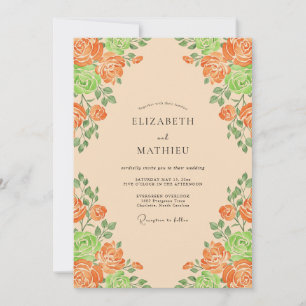 Apricot Champagne Rose Wedding Invitation