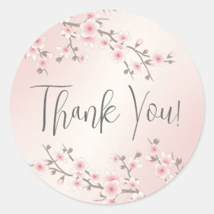 Apricot  Cherry Blossom Thank You Classic Round Sticker