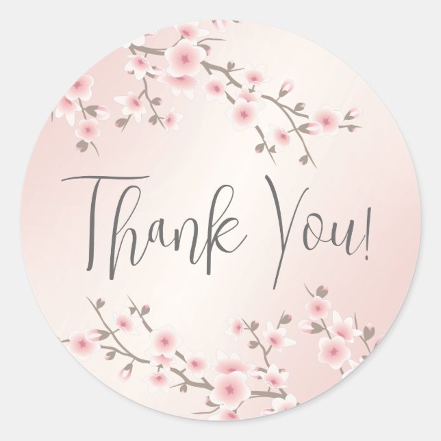 Apricot  Cherry Blossom Thank You Classic Round Sticker (Front)