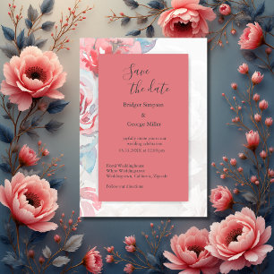 apricot chic Floral watercolor rose safe the date Invitation