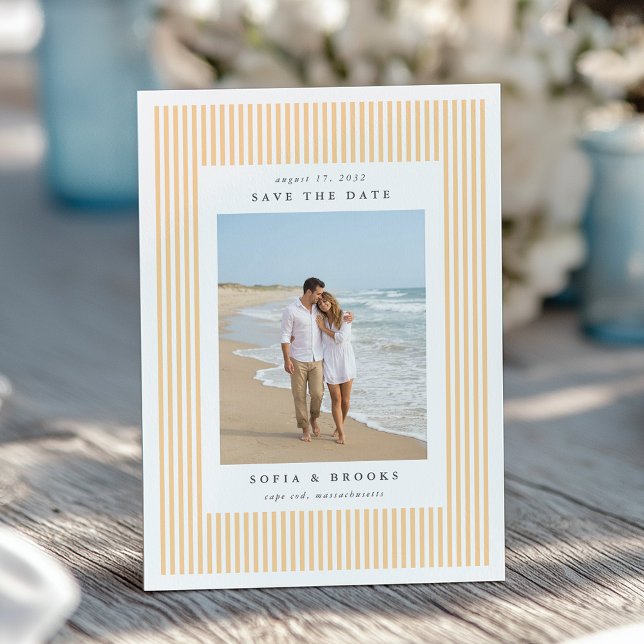 Apricot | Classic Pinstripe Photo Wedding Save The Date (Creator Uploaded)
