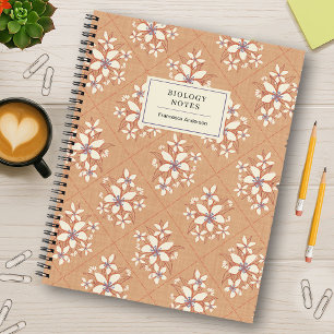 Apricot Color Floral Boho Textured Student Custom Notebook