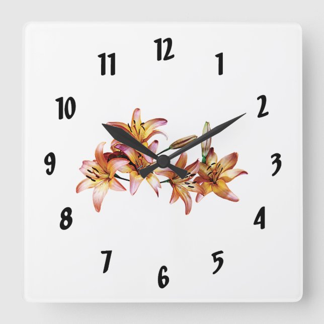 Apricot-Colored Lilies Square Wall Clock (Front)