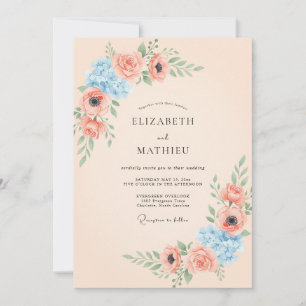 Apricot Cornflower Ranunculus Eucalyptus Wedding Invitation