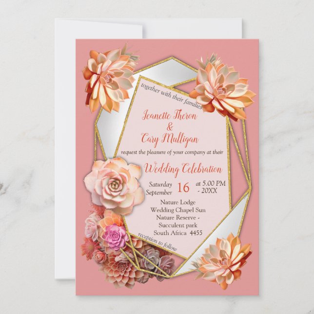 Apricot Crush Colour with Succulents  Invitation (Front)