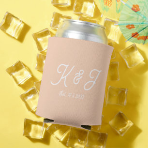 Apricot Crush Wedding Favour Monogrammed Can Coole Cooler