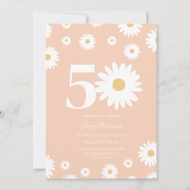 Apricot Daisy 50th Birthday Invitation (Front)