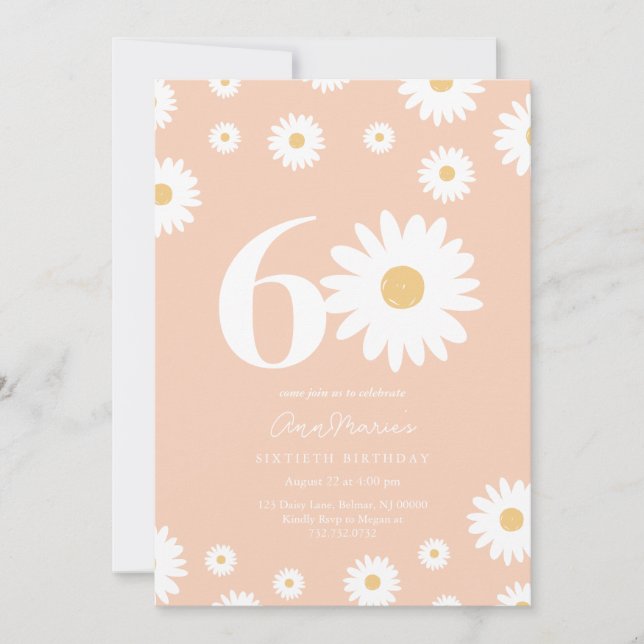 Apricot Daisy 60th Birthday Invitation (Front)