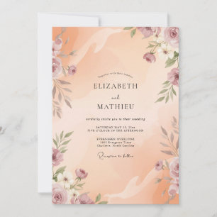 Apricot Dusty Mauve Petal Wedding Invitation