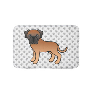 Apricot English Mastiff Cute Cartoon Dog & Paws Bath Mat