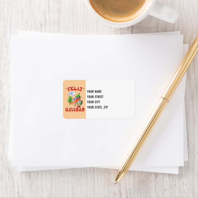 Apricot Feliz Navidad Chilli Add Your Name Address Label (Insitu)