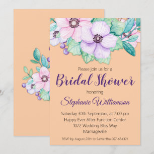 Apricot Floral Bridal Shower Invitation