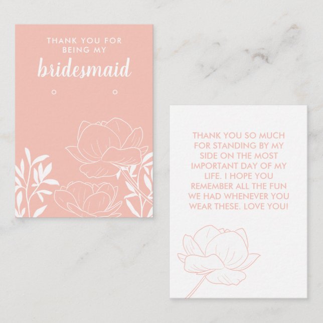 Apricot Floral Bridesmaid Thank You Earring Business Card (Front/Back)