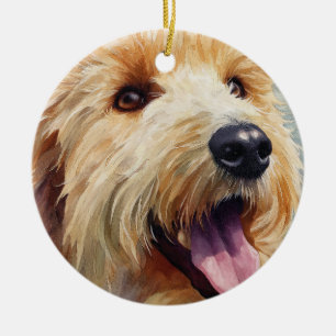 Apricot golden doodle watercolor ceramic tree decoration