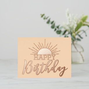 Apricot Happy Birthday Sunshine Rose Gold Foil Holiday Postcard