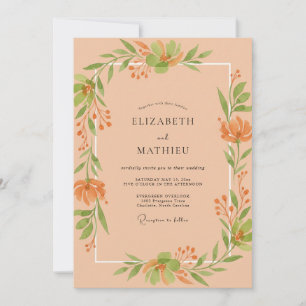 Apricot Leafy Wedding Invitation