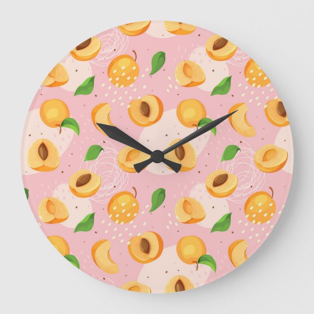 Apricot, leaves, seamless vintage texture. large clock (Front)