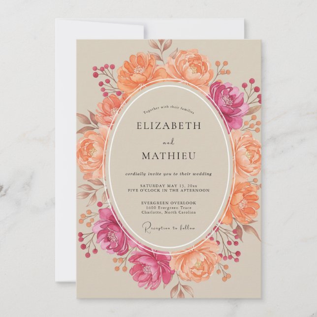 Apricot Magenta Painted Wedding Invitation (Front)