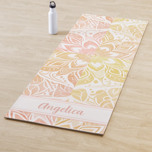Apricot Mandala Yoga Mat with Custom Name (In Situ)