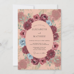 Apricot Maroon Wreath Wedding Invitation