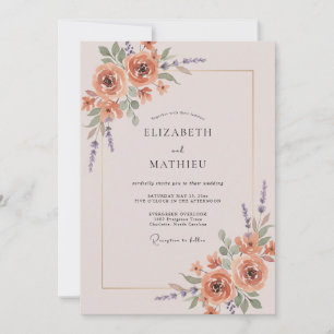 Apricot Mauve Ranunculus Eucalyptus Wedding Invitation
