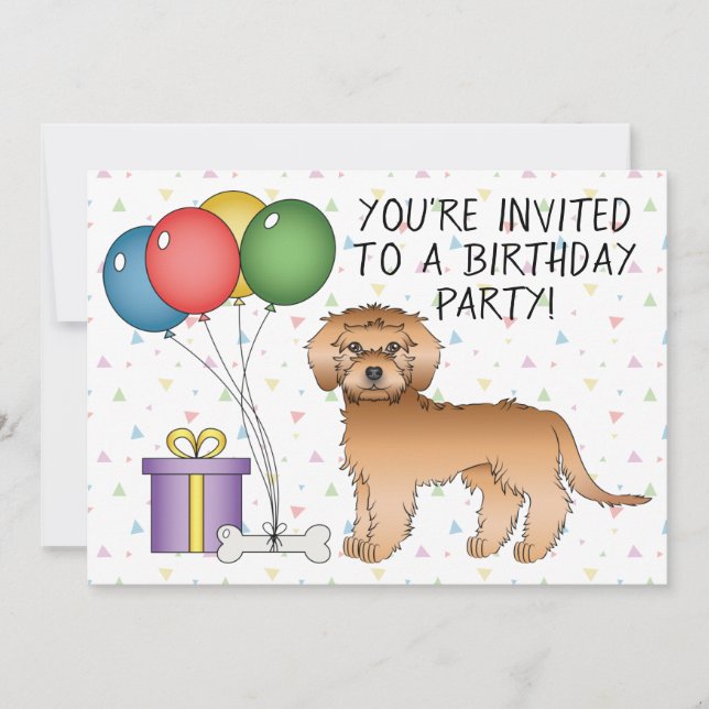 Apricot Mini Goldendoodle Cartoon Dog - Birthday Invitation (Front)