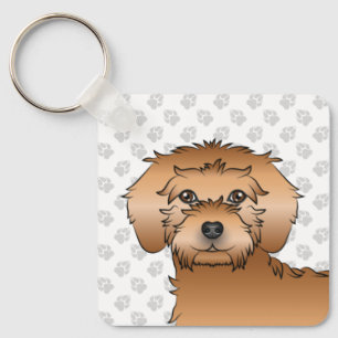 Apricot Mini Goldendoodle Cartoon Dog & Name Key Ring