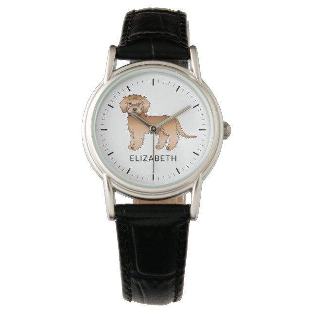 Apricot Mini Goldendoodle Cartoon Dog & Name Watch (Front)