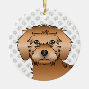 Apricot Mini Goldendoodle Cute Cartoon Dog Head Ceramic Tree Decoration