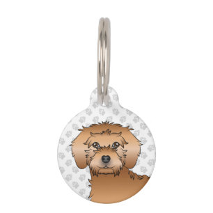 Apricot Mini Goldendoodle Cute Cartoon Dog Head Pet Tag