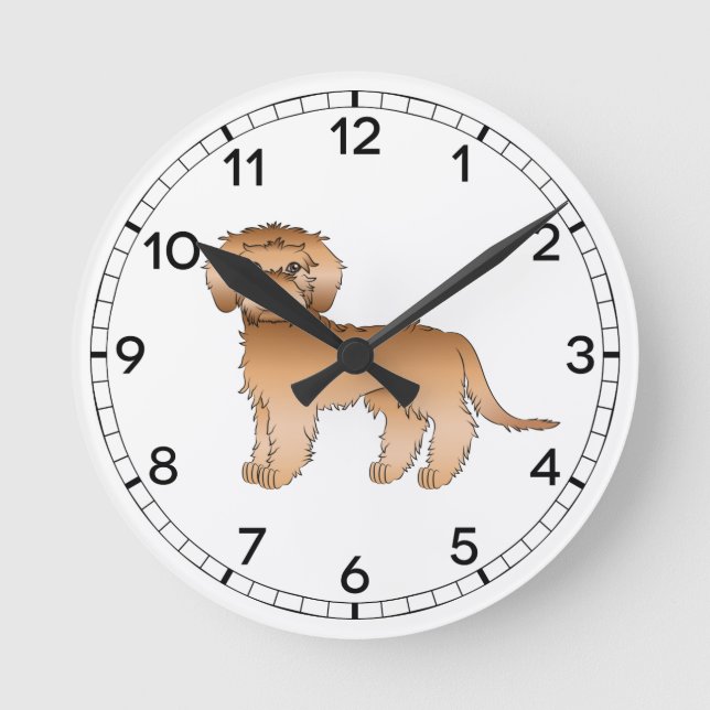 Apricot Mini Goldendoodle Cute Cartoon Dog Round Clock (Front)
