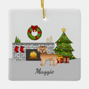 Apricot Mini Goldendoodle - Festive Christmas Room Ceramic Ornament