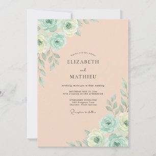Apricot Mint Leafy Wedding Invitation