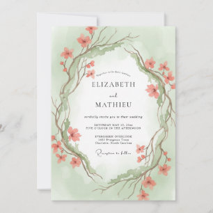 Apricot Mint Vine Wedding Invitation