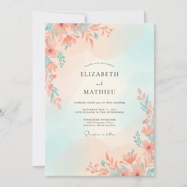 Apricot Mint Wildflower Wedding Invitation (Front)