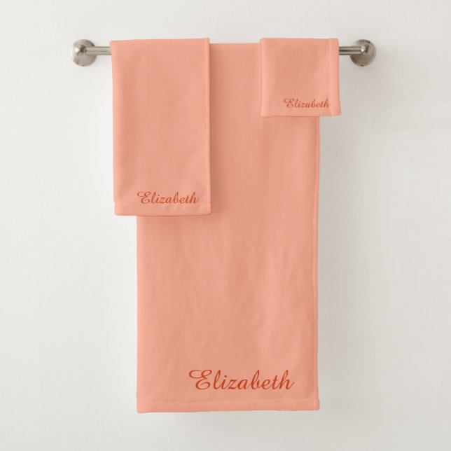 Apricot Modern Elegant Handwritten Name Template Bath Towel Set (Insitu)