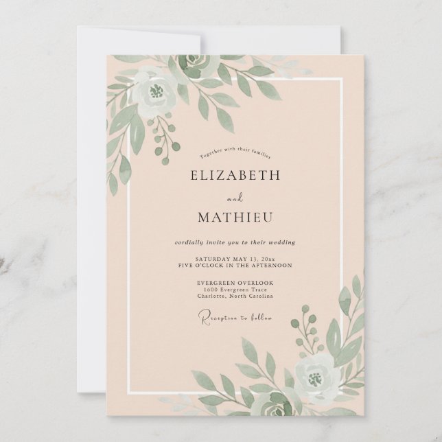 Apricot Olive Leaf Wedding Invitation (Front)